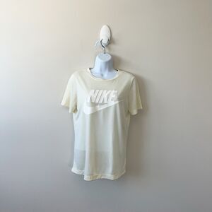 Nike Women’s Sportswear Cotton Logo T-Shirt Cream Athletic Gym Top Size Small